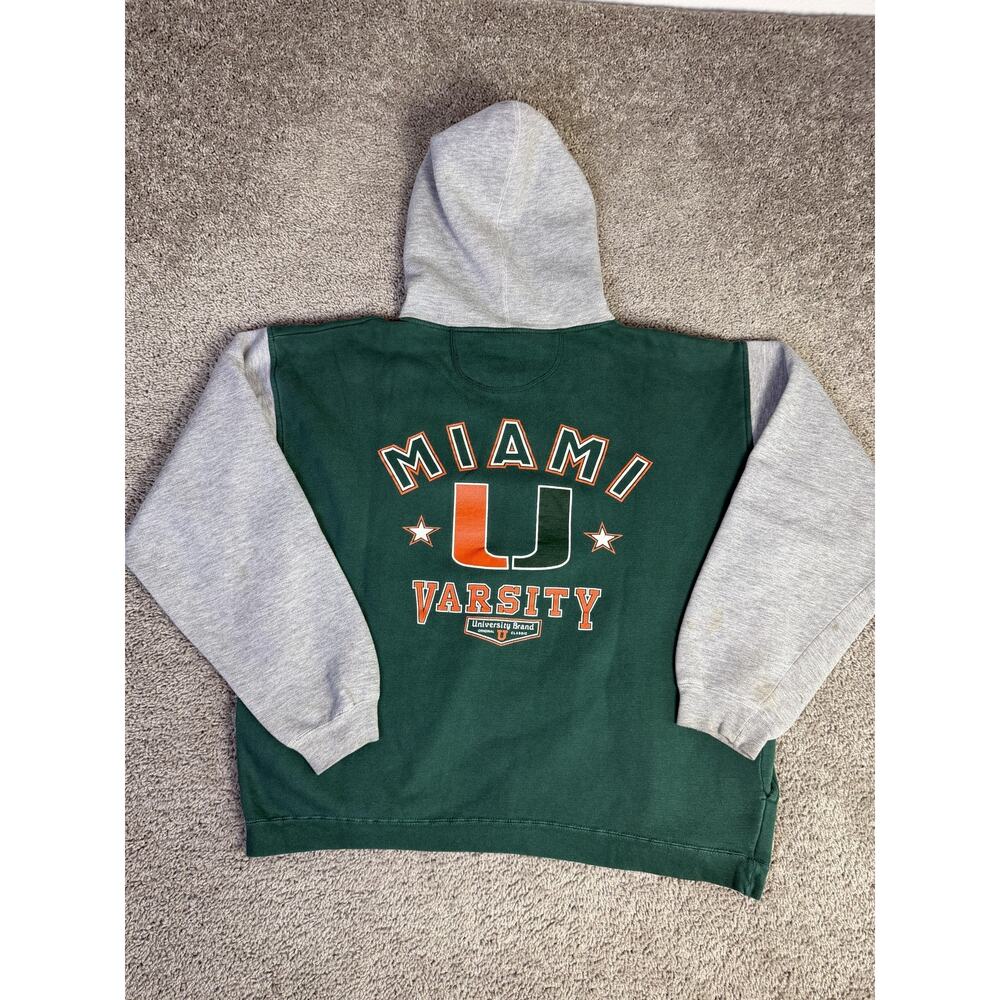 Vintage Miami Hurricanes Varsity Hoodie Mens XL Green NCAA Football GALT CREW